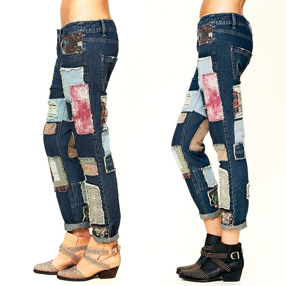 Free People Patchwork Slim Slouch Jeans - Picture 5 of 7